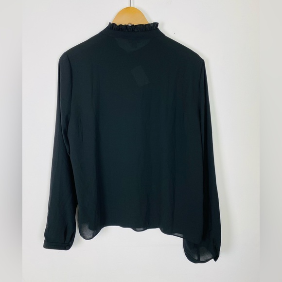 NWT J Crew Factory Women's Size 14 Black Long-sleeve Top With Ruffles - Picture 4 of 12